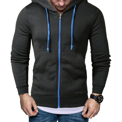 

Mens Autumn Winter Zipper Coats Solid Drawstring Plus Size Jacket Outwear Hoodie