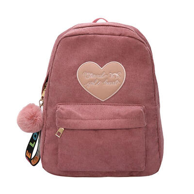 

Vintage Women Small Backpack Corduroy Hair Ball Shoulder Travel Schoolbags