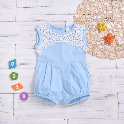 

Summer Infant Baby Girls Sleeveless Ruffles Lace Solid Print Romper Bodysuit