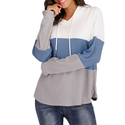 

Women Autumn Stylish Concise Casual All-match Color-blocked Long Sleeve Loose Hoodie