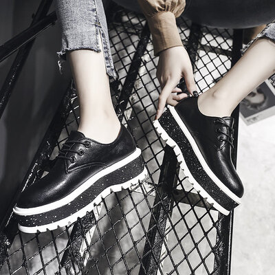 

European Station Spring Single Shoe Women Joker Cake Bottom Womens Shoe Thick Bottom Raised Sequin Leisure Sports Tide Shoe