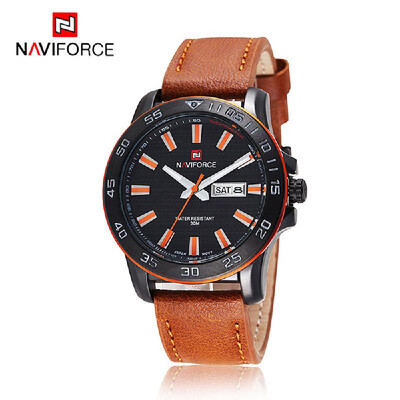 

NAVIFORCE Fashion Quartz Watch 3ATM Water Resistant Leather Strap Men Casual Wristwatch with Date&Week