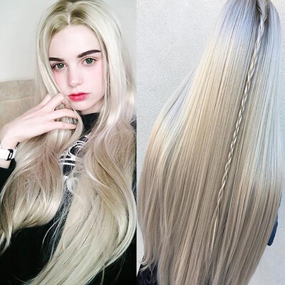 

〖Follure〗Women Natural Gold Party Wig Long Straight Hair Fashion Girl Synthetic Wig