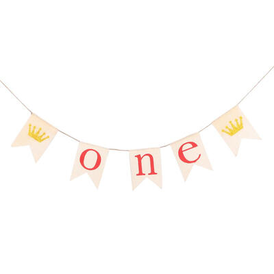 

Crown One Pattern Jute Banner Swallowtail Flag Wedding Baby Birthday Decor