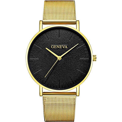 

GENEVA mesh band mens watch new design minimalist male clock stainless steel quartz wristwatch luxury business black watches