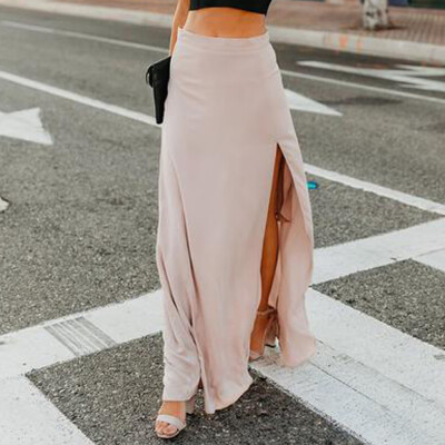 

Roseonmyhand Women Sexy High Waist Chiffon Flowy Vintage Side Split Long Maxi Bottom Skirts