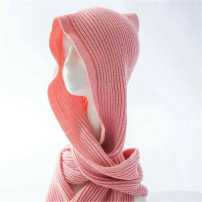 

Women Hooded Long Scarf Mother Winter Warm Knit Hoodie Stole Shawl Hat
