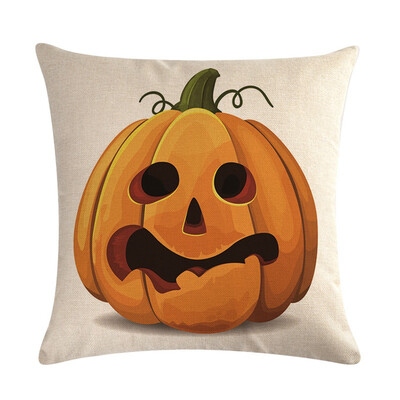 

18" Pumpkin Print Cotton Linen Cushion Cover Pillow Case Halloween Home Decor