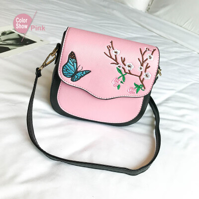 

Beibaobao Fashion Embroidery Women Handbag Panelled Shoulder Bag Vintage Saddle PU Leather Messenger Bag Female Crossbody Bags