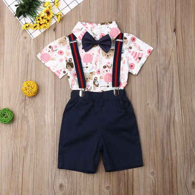 

2PCS Toddler Kid Baby Boy Outfit Set Animal Robots Shirt Shorts Pants Overalls