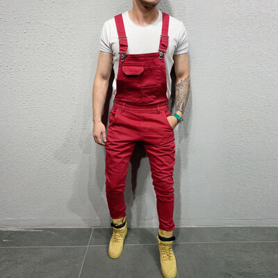 

Gobestart Mens Pocket Jeans Overall Jumpsuit Streetwear Overall Suspender Pants