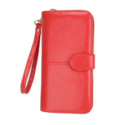 

Solid Color Women Zipper Wristlet Faux Leather Long Wallet Purse Phone Holder