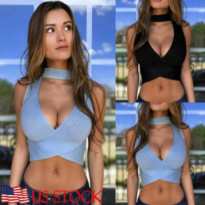 

US Womens Crop Top Summer Casual Tank Tops Vest Sexy Sleevelees T-Shirts Cami