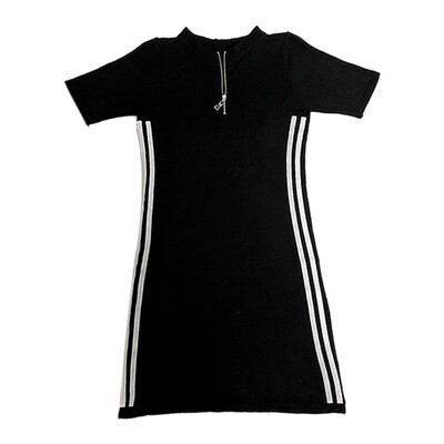 

Women Summer Fashion Slim Fit Short Sleeve Round Collar Striped All-match Personality Dress
