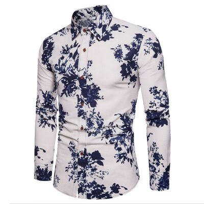 

Men Floral Print Button Down Slim Fit Long Sleeve Casual Dress Shirt Blouse Tops