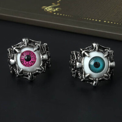 

Vintage Retro Punk Fashion Bronze Evil Eye Finger Ring Blue\Red Eyeball Rings