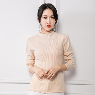 

QIANMUCHUN female curled half-high collar cashmere sweater fashion 5786