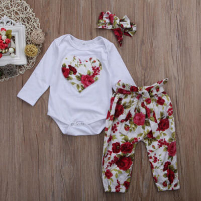 

3PCS Newborn Baby Girl Floral Clothes Romper Jumpsuit Bodysuit Long Pants Outfit