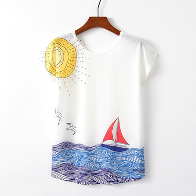 

Nomeni Womens Fashion Geometric Animal Print O-Neck Short Sleeve Loose T-shirt Blouse