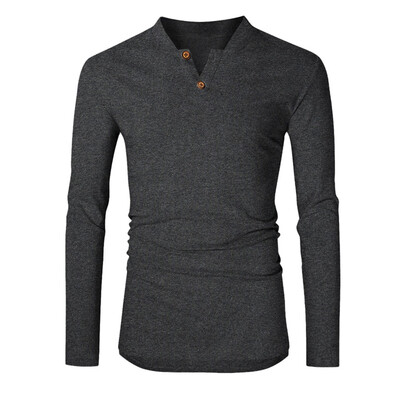

Toponeto Fashion Men Casual Solid Long Sleeve V- Neck Tops Blouse T-Shirts