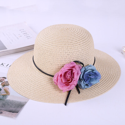 

Xiao Qing Xin Korean version of the Straw Hat Lady summer sunshade hat retro foldable butterfly ribbon beach cap