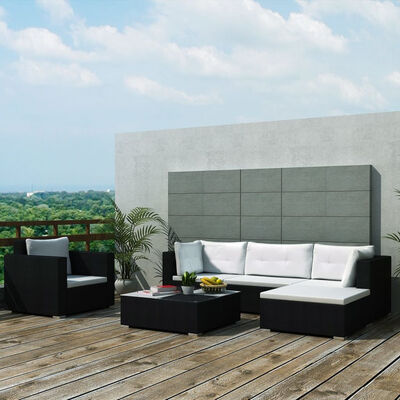 

6 Piece Garden Lounge Set with Cushions Poly Rattan Black