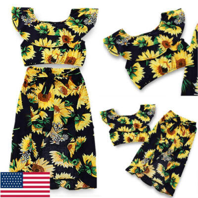 

Fashion Toddler Kids Girls Clothes Sunflower Top Ruffles Short Pants Skirt Set