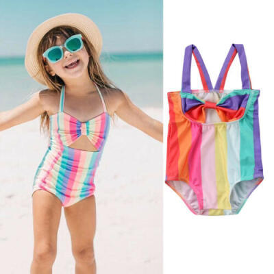 

US Rainbow Toddler Kid Baby Girl Swimsuit Bikini Swimwear Bathing Suit Beachwear