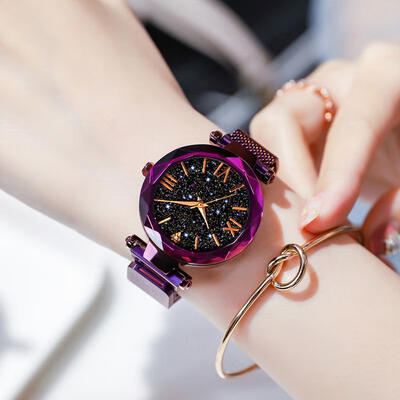 

Women Elegant Starry Sky Watch Magnet Mesh Band Quartz Wristwatch Ladies Luxury Roman Number Fashion Watches Diamond Black Clock