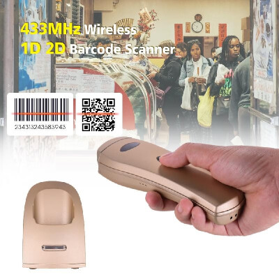 

Handheld 433MHz Wireless 1D 2D Image Barcode Scanner with USB Cradle Receiver Charging Base Long Transmission Distance Bar Code Re