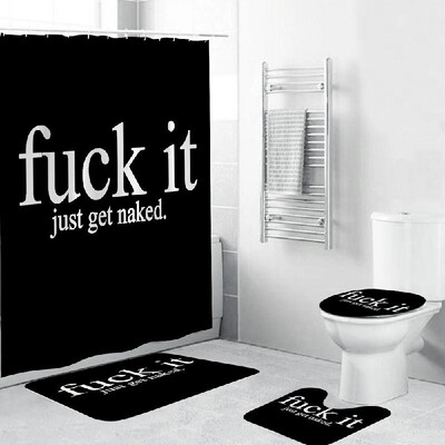 

4 Piece Bathroom Decoration Waterproof Shower Curtain Base Carpet Cover Toilet Seat Cushion Non-slip Bath Mat Set