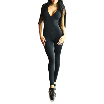 

Sports Slim Backless V Neck Cross Bandage Playsuit Jumpsuit Yoga Bodysuit