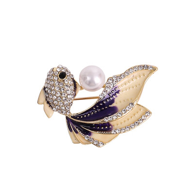 

Cute Goldfish Brooches for Women Jewelry Trendy Pearl Crystal Paved Costume Collar Lapel Enamel Pin Fish Animal Brooch