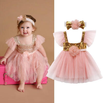 

2018 Newborn Princess Kids Baby Girls Dress Tulle Floral Party Dress Casual Dresses