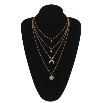 

Bohemian Gold Color Multi Layer Moon Pendant Necklace For Women Long Chain Sequined Choker Collar Necklace Fashion Jewelry Gift