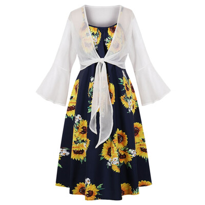 

Tie Front Top&Sunflower Print Cami Dress