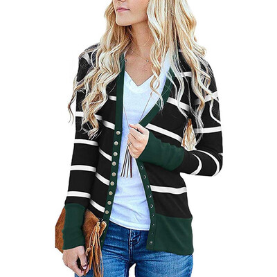 

Tailored Womens V Neck Button Down Stripe Long Sleeve Soft Striped Cardigan Tops