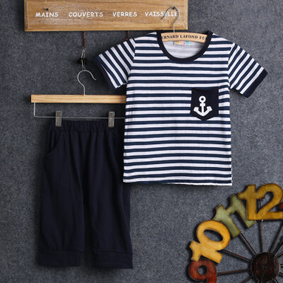 

Kids Toddler Boys Sailor Outfits Striped Anchor Tops Half Pant Summer Clothes 2pcs Set