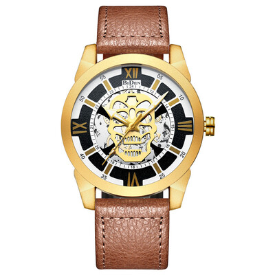 

Biden Biden mens hollow leather cool skull quartz watch mens watch casual