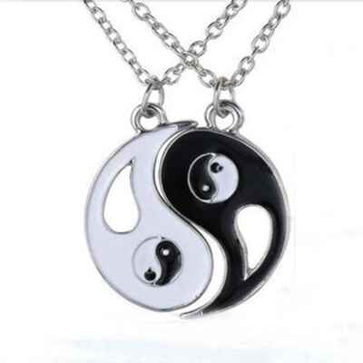 

2 Pcs Black White Yin Yang Hollow Pendant Necklace Couple Sister Friend Jewelry