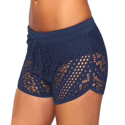 

Sexy Women Swim Bottom Fishnet Hollow Out Solid High Waist Swim Shorts Pants Swimwear BlackDark Blue