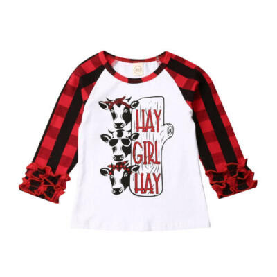 

Kids Baby Girls Christmas Long Sleeve T-shirt Cotton Tops Plaid&Checks Clothes