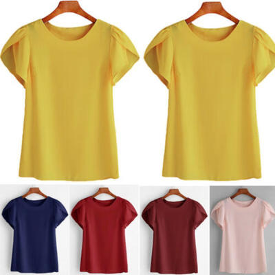 

Summer Women Blouse Floral Short Sleeve Lady Chiffon Loose Casual T-shirt Tops