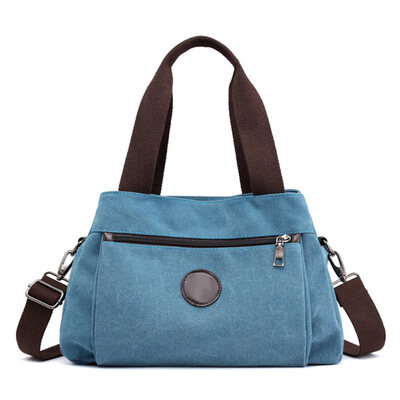 

Women Solid Color Multi Pockets Zipper Tote Hobo Canvas Crossbody Shoulder Bag