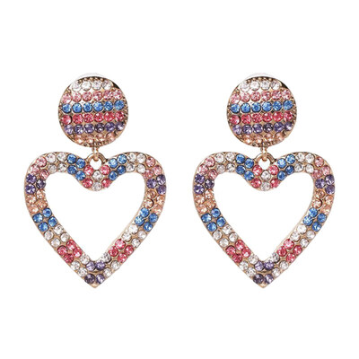 

Round Hollow Heart Full Rhinestone Inlaid Pendant Women Stud Earrings Jewelry