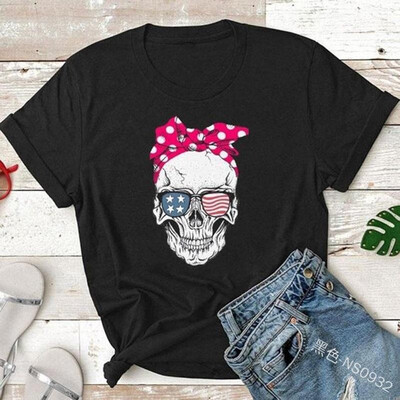 

2019 autumn new European&American Halloween skull print short-sleeved T-shirt NS0932 foreign trade AliExpress wish white XXXXX