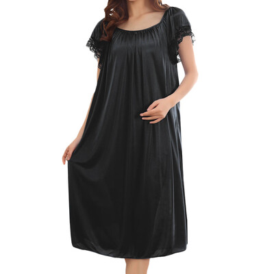 

Toponeto Women Summer Home Lace Ice Silk Short Sleeve Loose Plus Oversize Nightgown Dress
