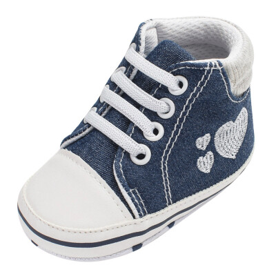 

Newborn Baby Infant Girl Boy Denim Heart Print Soft Anti-slip Lace-up Shoes Boot