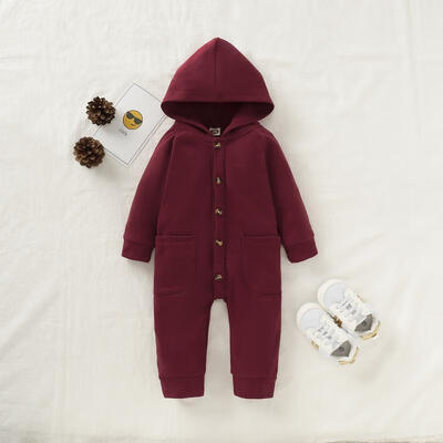 

Newborn Baby Boy Girl Long Sleeve Button Down Hooded Romper Jumpsuit Bodysuit Autumn Outfits