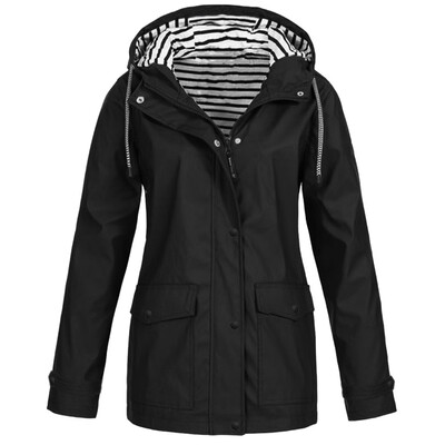 

Toponeto Women Solid Rain Outdoor Plus Waterproof Hooded Raincoat Windproof Jacket Coat
